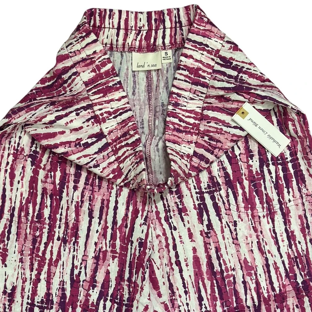Land 'n Sea Coastal Boho Linen Blend Cropped Pants Purple Tie Dye Size Small NWT